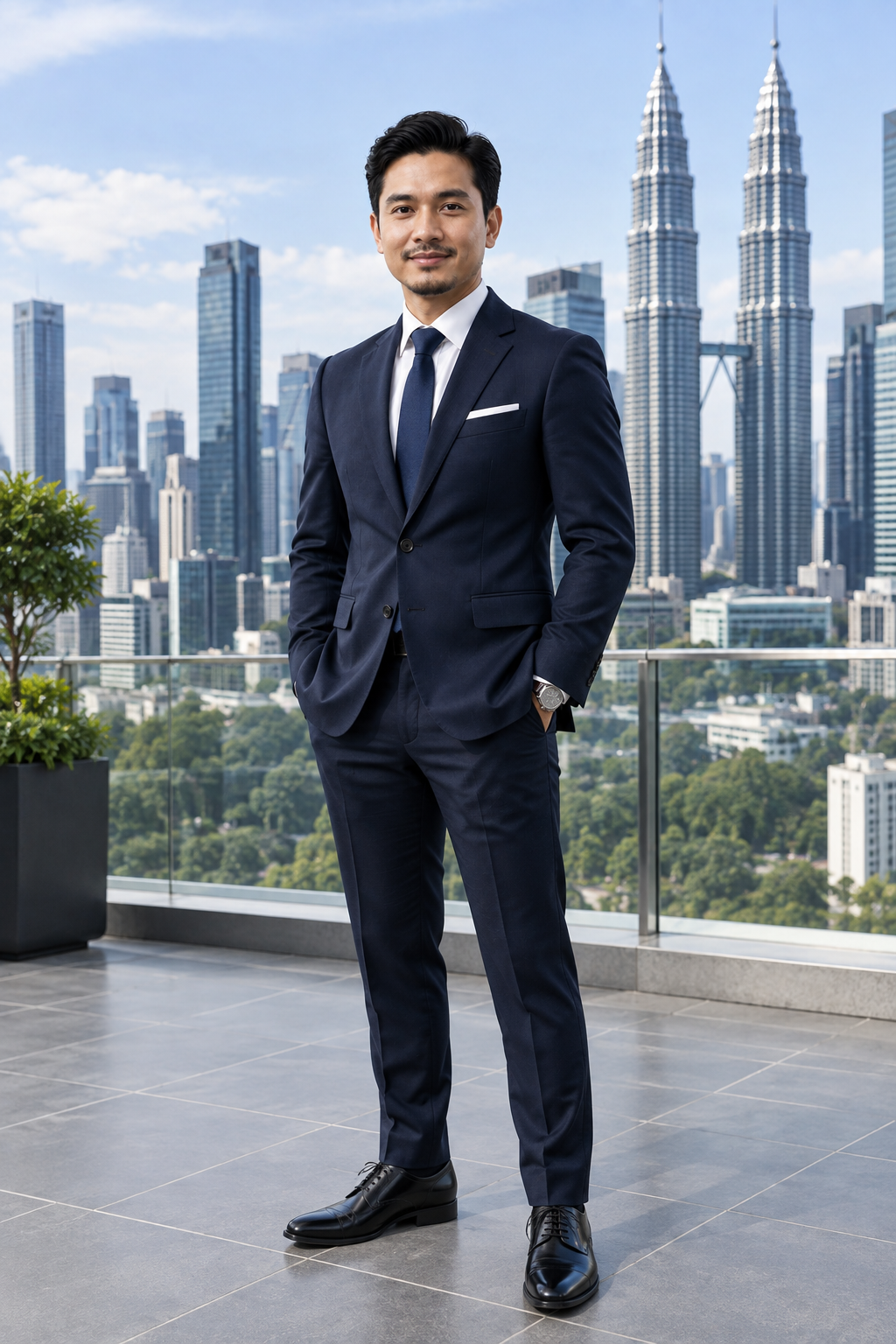 Muhammad Aiman Bin Rahman photographed on a rooftop terrace in Kuala Lumpur